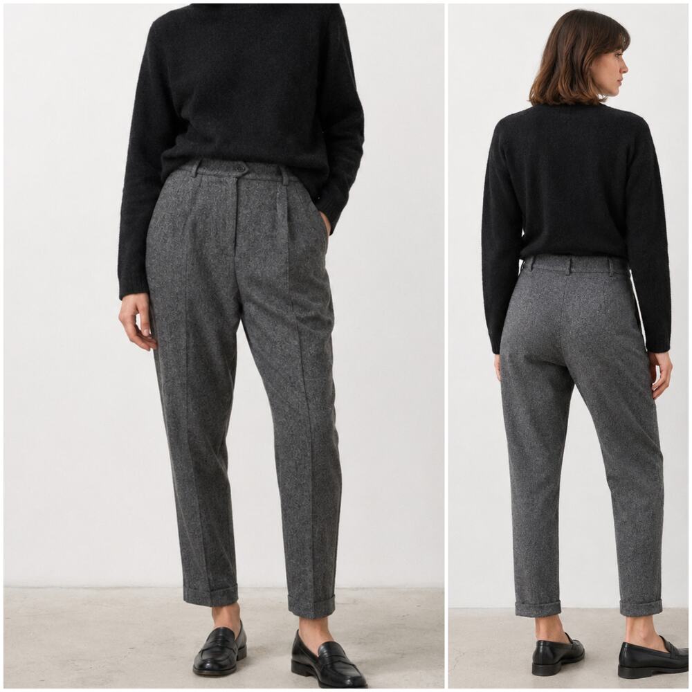 7115 bu Szeki Women's Gray High-Rise Pleated Trousers Wool Blend sz Medium